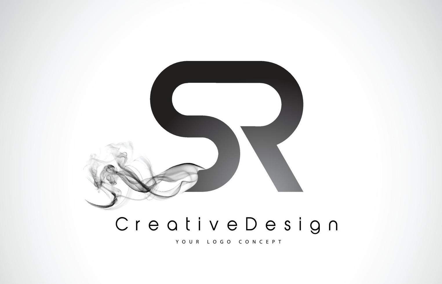 sr brief logo design mit schwarzem rauch. vektor