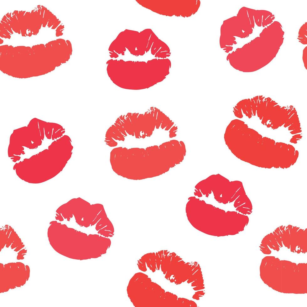 Vektor nahtlose Muster auf weißem Hintergrund. Lippendruck auf Geschenkpapier und Stoff. Welt-Kuss-Tag, Valentinstag