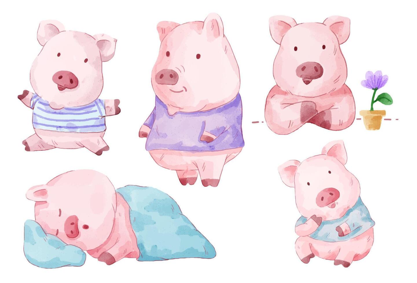 Vektor-Illustration Aquarell-Set von adorable Schwein für Ihr Design. vektor