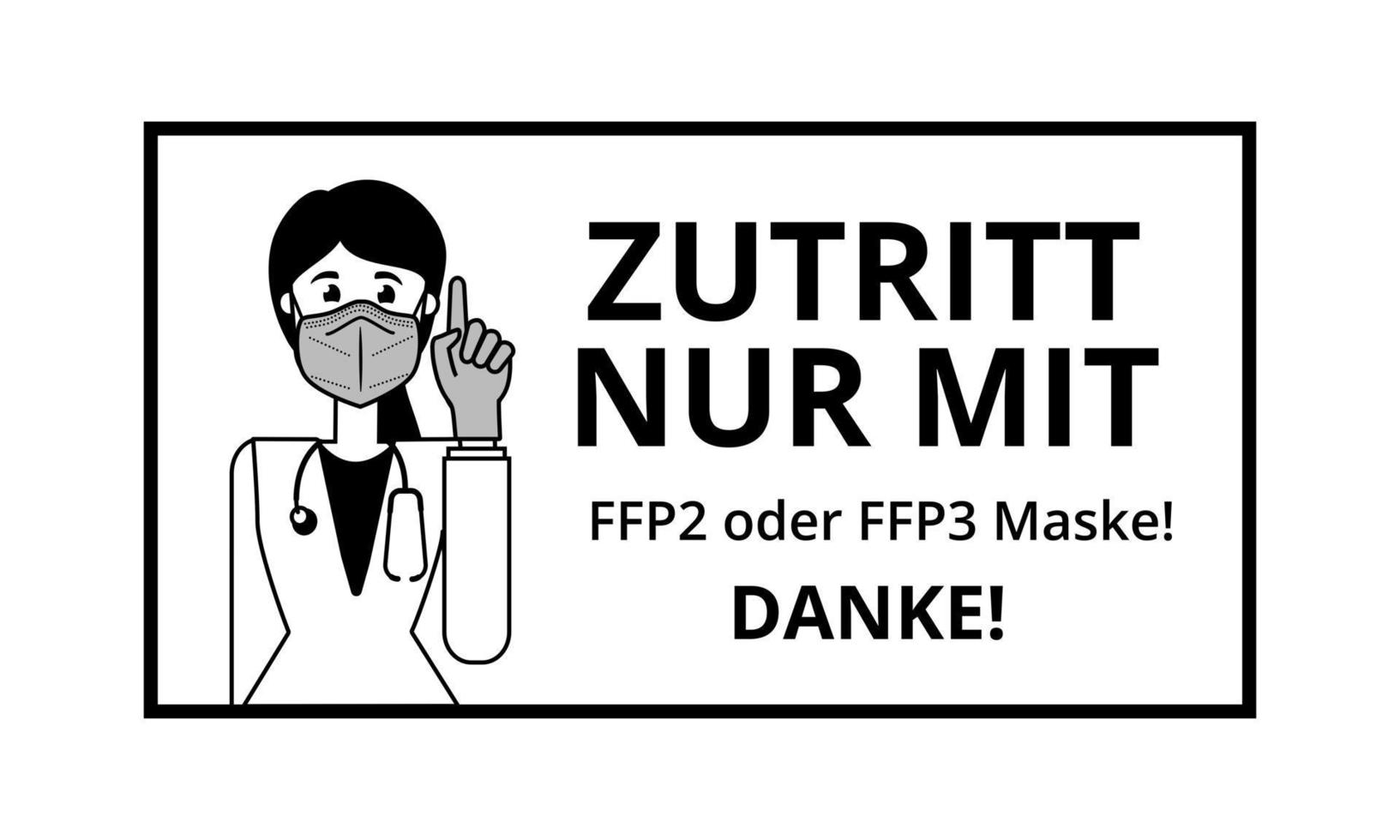 Ärztin mit ffp2-Schutzmaske. sie ruft mit erhobenem Zeigefinger nach Aufmerksamkeit. vektor