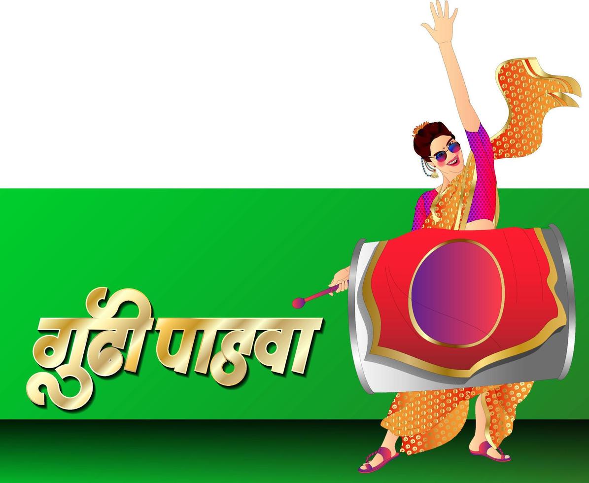 firande av det maharashtriska nyåret gudhi padwav trummisar med traditionella dhol och tasha instrument. vektor