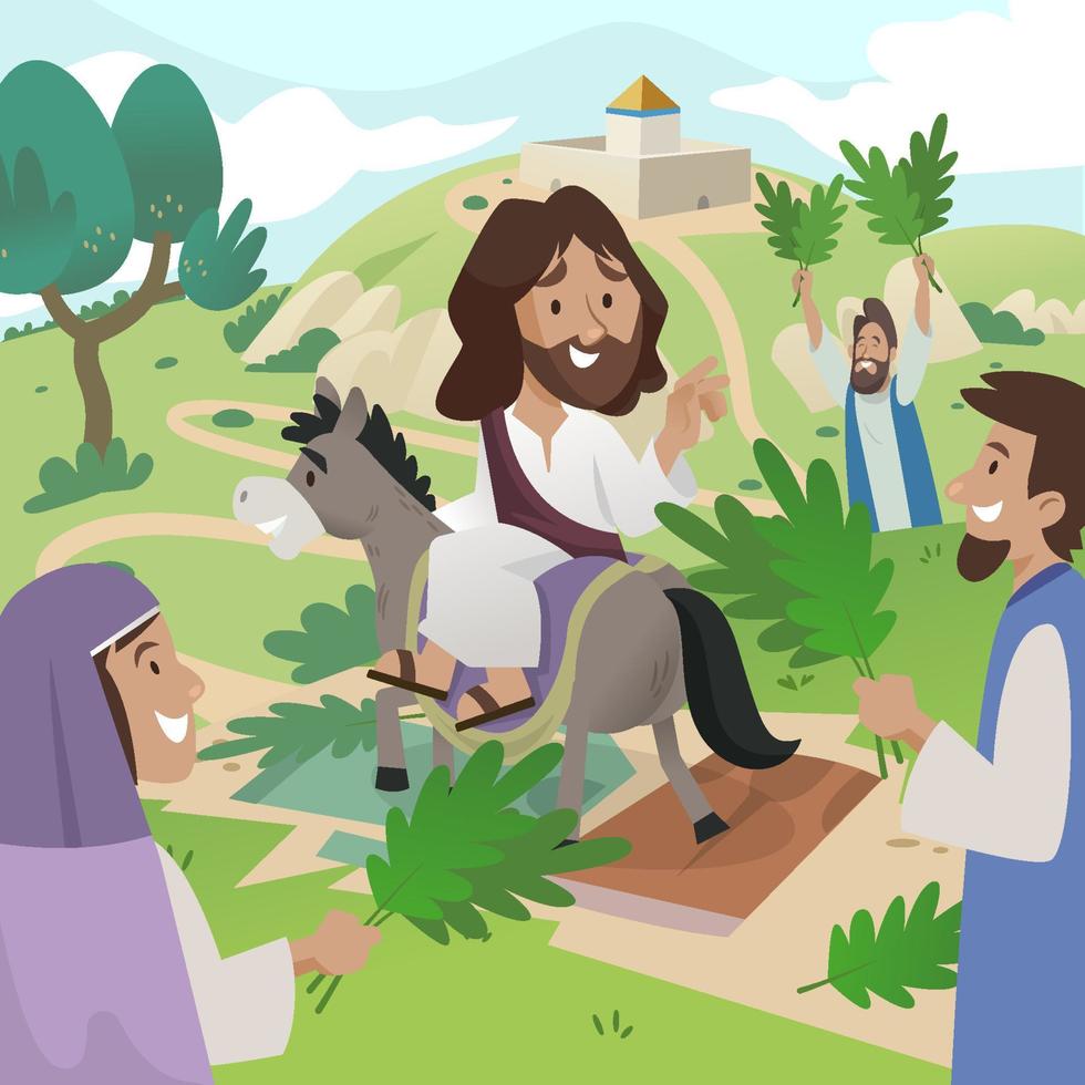 Jesus reitet am Palmsonntag auf einem Esel vektor