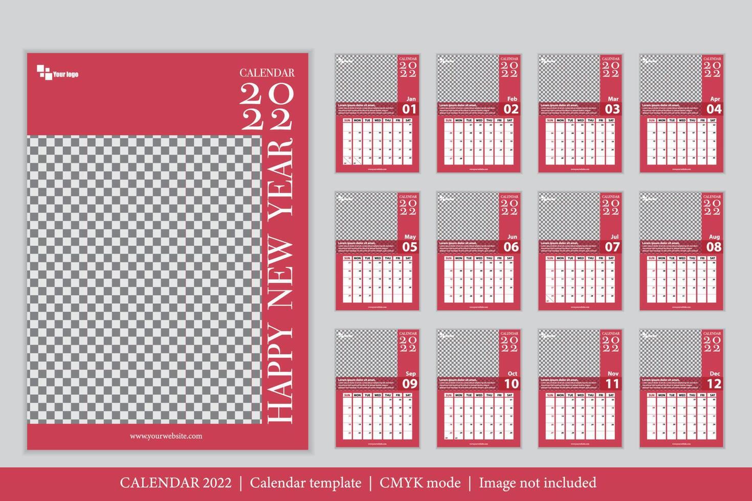 Kalender 2022 Design, das Jahr des Tigers Monatskartenvorlagen, Satz von 12 Monaten vektor