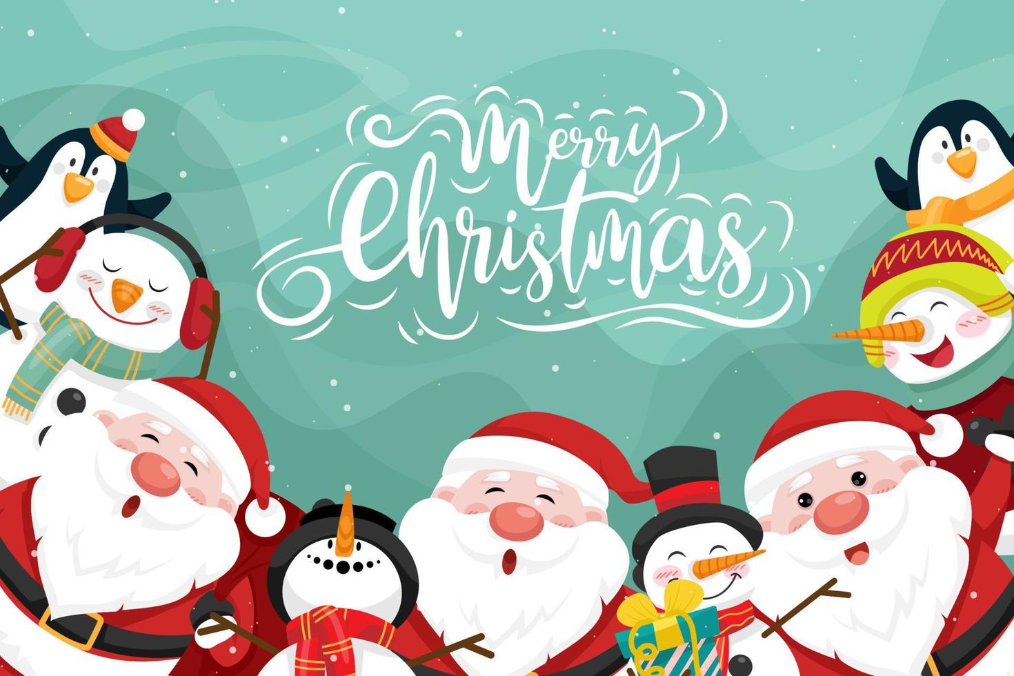 Frohe Weihnachten und ein glückliches neues Jahr Banner Weihnachtsmann, Schneemann und Pinguin mit Geschenkboxen vektor