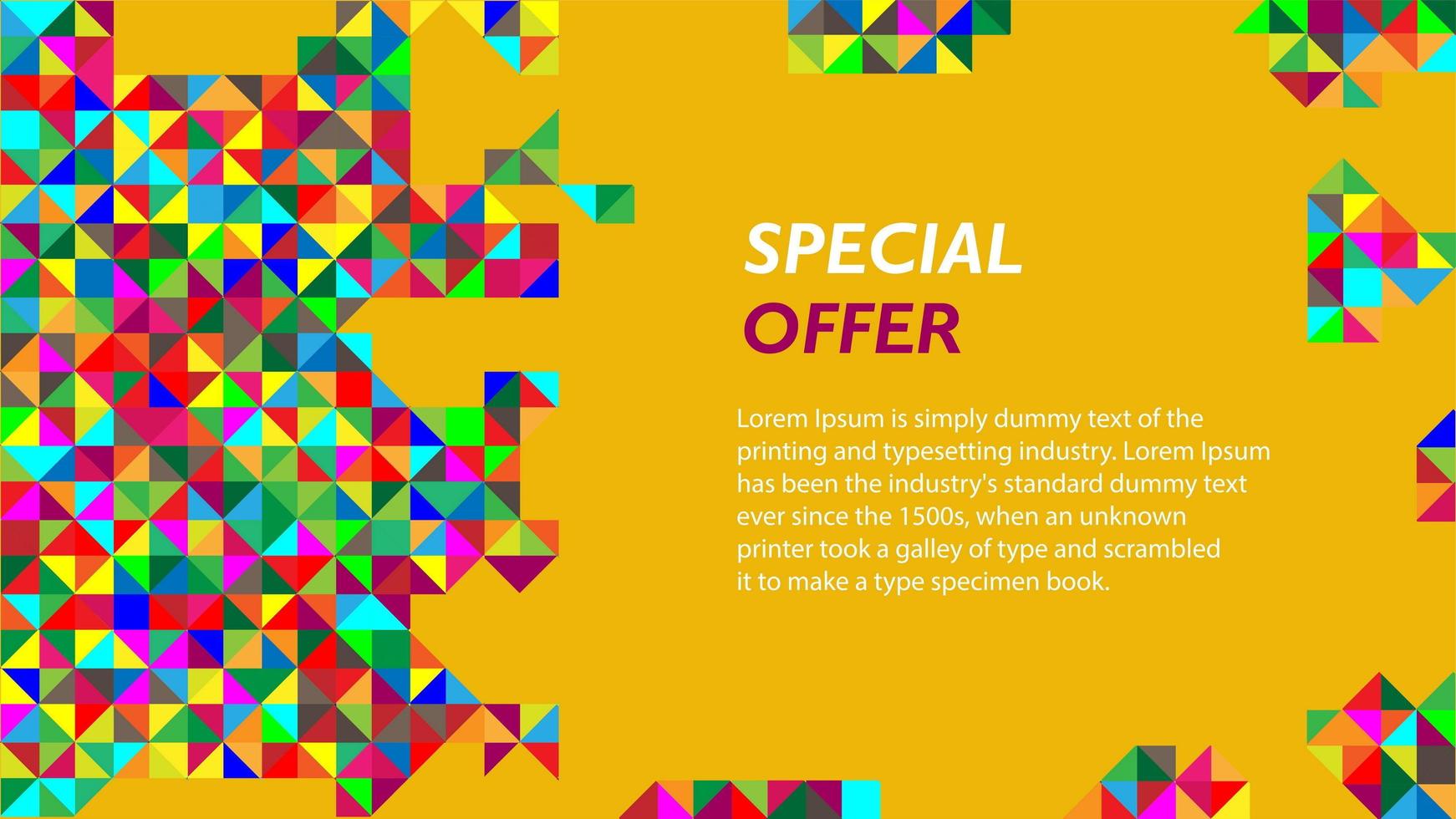 abstrakt bakgrund med flerfärgade trianglar. dekorativ webblayout eller affisch, erbjudande, banner. vektor