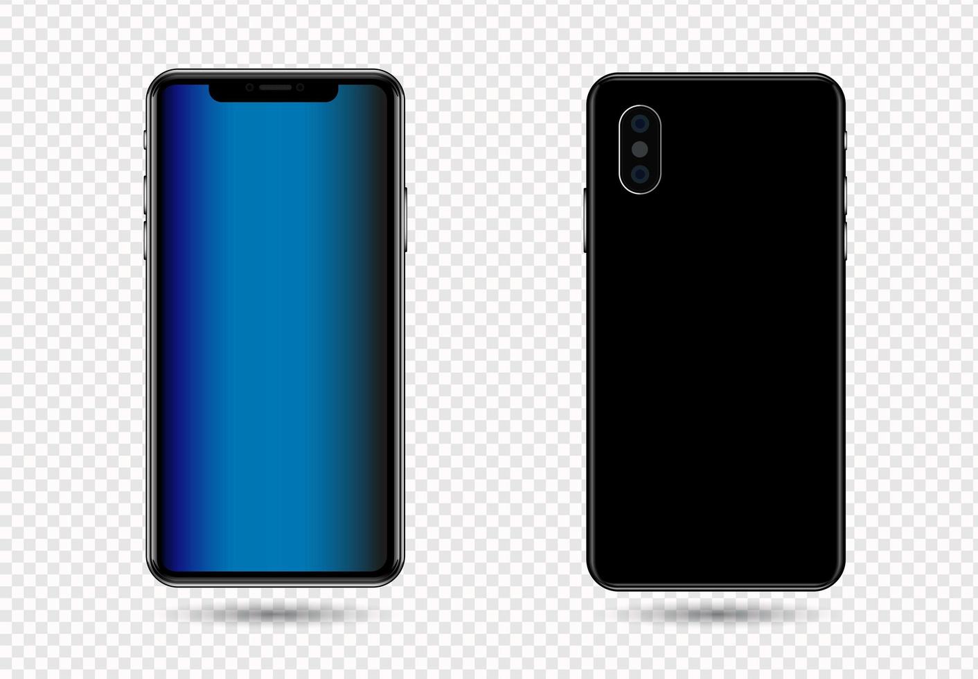realistisk smartphone mockup.3d mobiltelefon med tom blå skärm, mall på transparent bakgrund. vektor