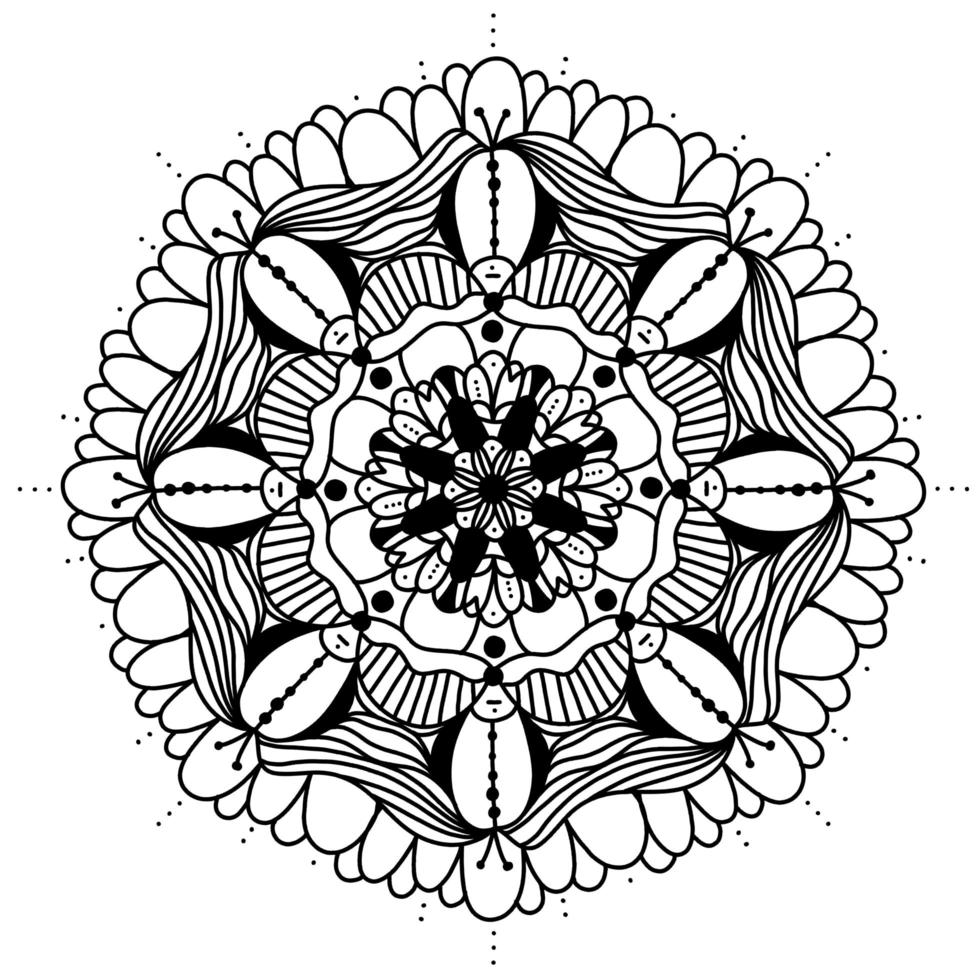 Mandala - Vektor handgezeichnete schwarze Zeichnung für Zeitschriften, Malvorlagen.