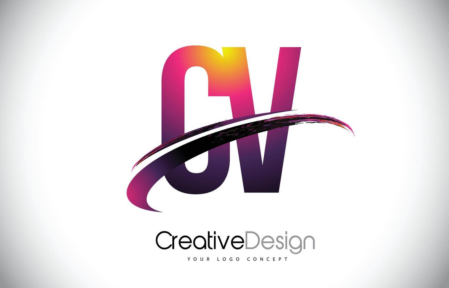 cv cv lila bokstavslogotyp med swoosh-design. kreativa magenta moderna bokstäver vektor logotyp.