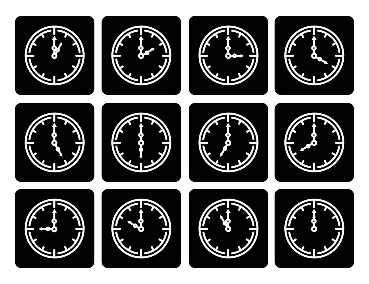 Stechuhr-Liniensymbole Alarm und Smartwatch-Zeit 24-Stunden-Uhr vektor