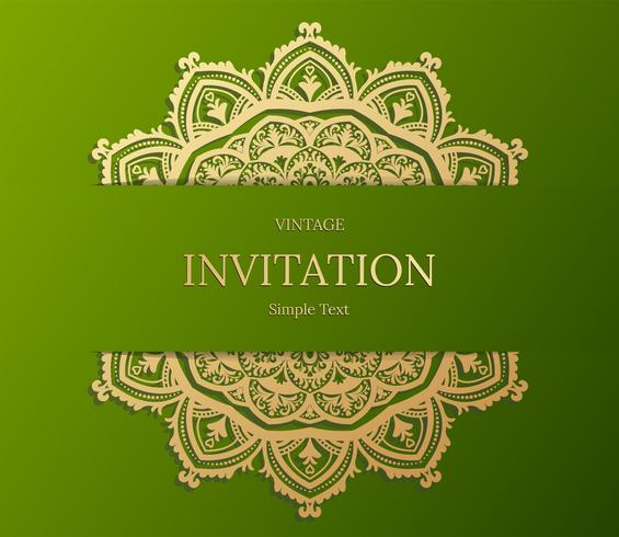 Eleganter Save The Date-Kartenentwurf. Vintage floral Einladungskarte Vorlage. Luxusstrudel-Mandala-Grußgold und Green Card vektor