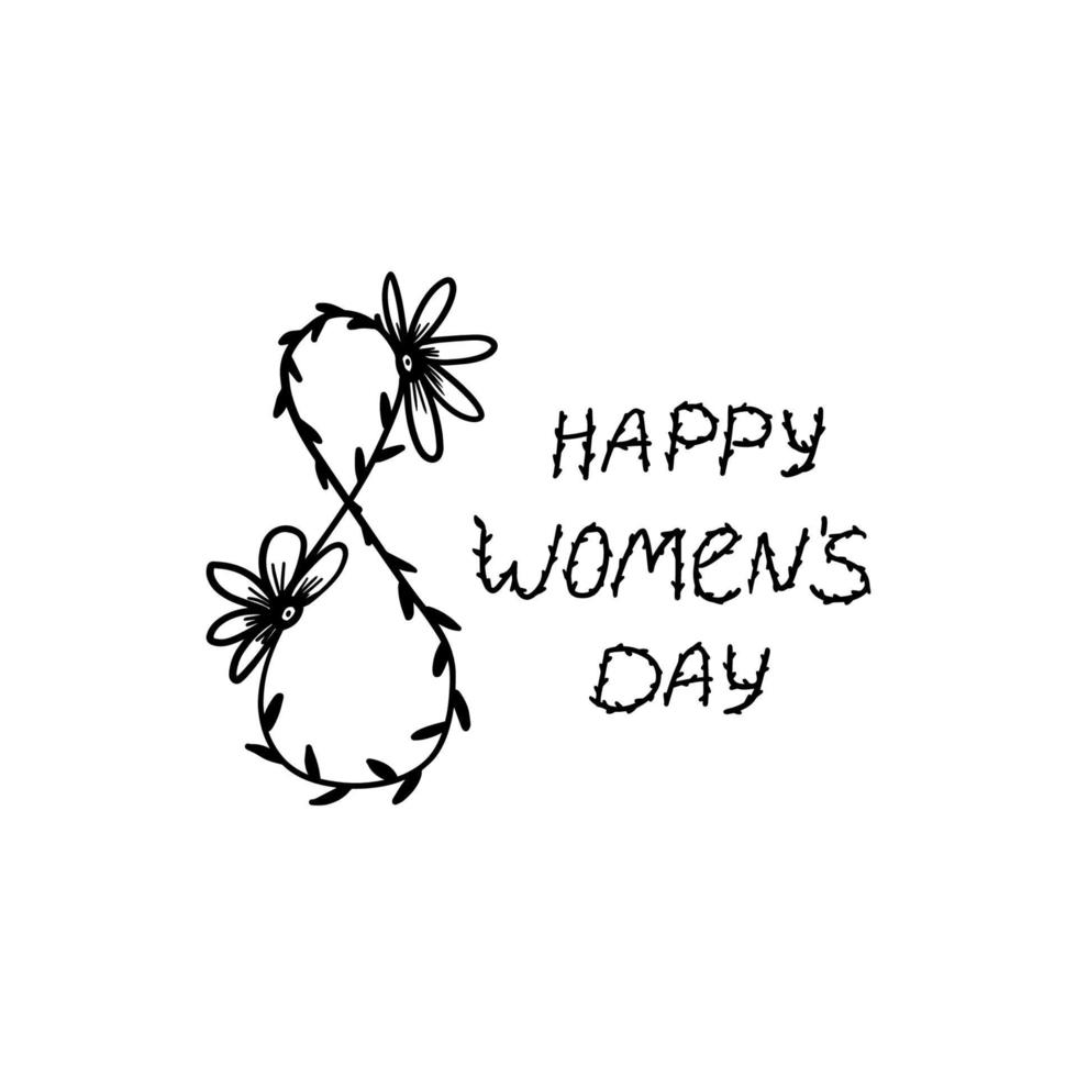 Happy Women's Day Postkarte Isolat. Vektor-Postkarte mit schwarzer Nummer 8 auf weißem Hintergrund. vektor