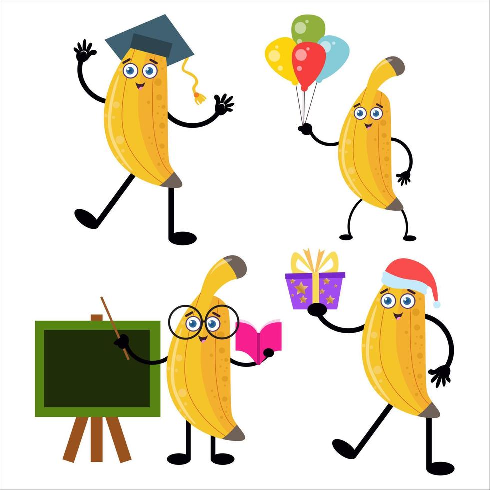 samling av söta banantecknade illustrationsfigurer 2 vektor