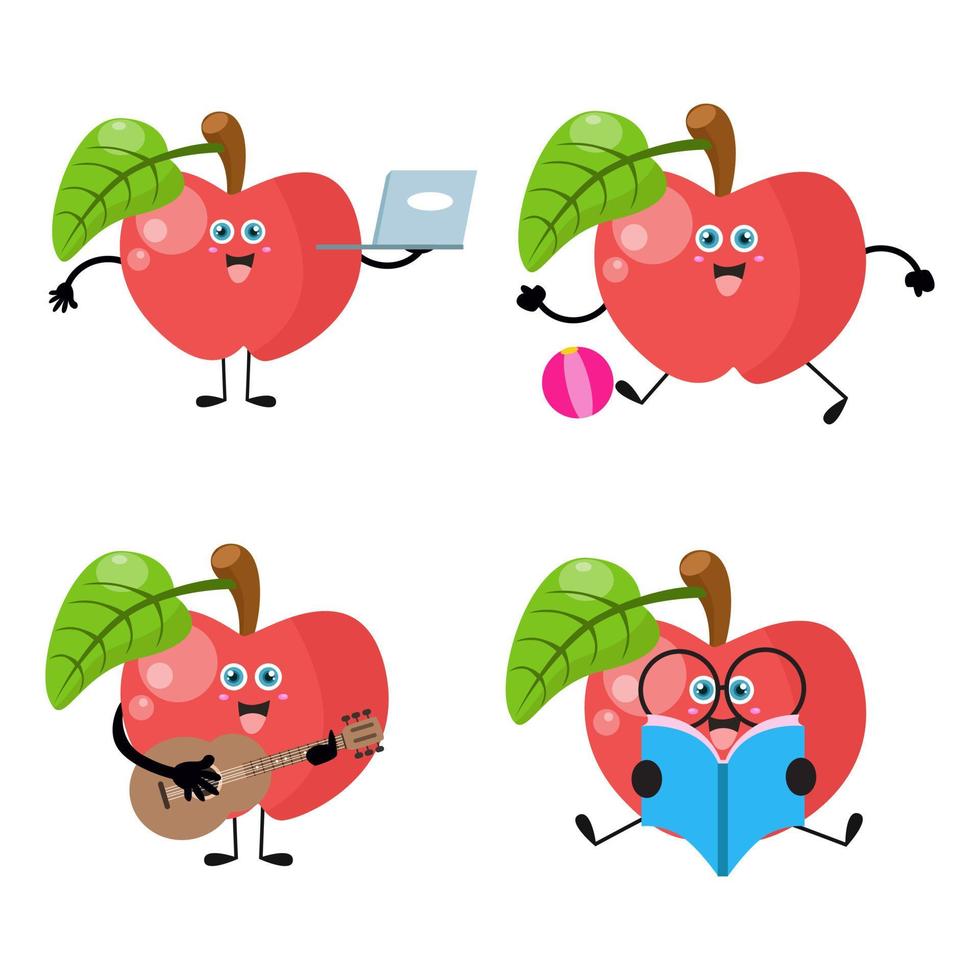 eine Sammlung süßer Apfel-Cartoon-Illustrationsfiguren 3 vektor