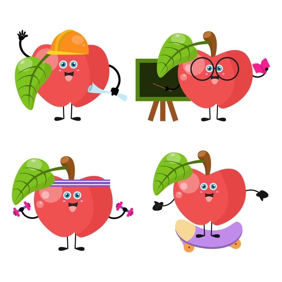 en samling söta äppletecknade illustrationsfigurer 4 vektor
