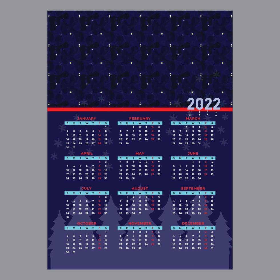 2022 Wandkalender Vorlagendesign vektor