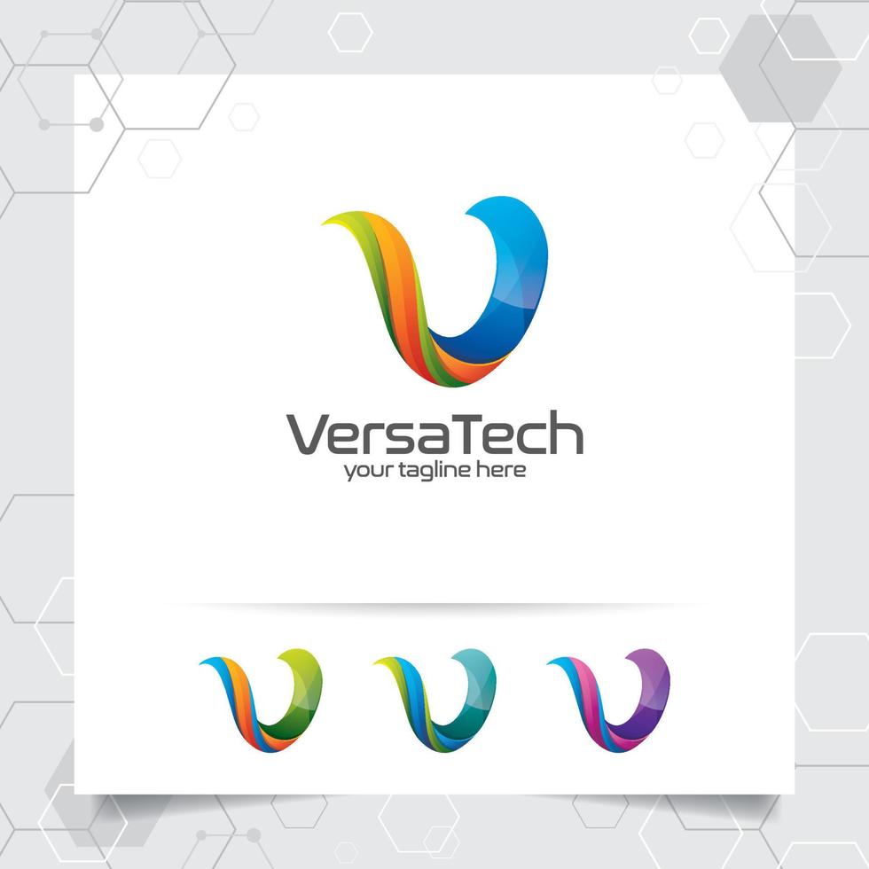 digitaler Logo 3D-Buchstabe-V-Designvektor mit modernem, farbenfrohem Stil für Technologie, Software, Studio, App und Geschäft. vektor
