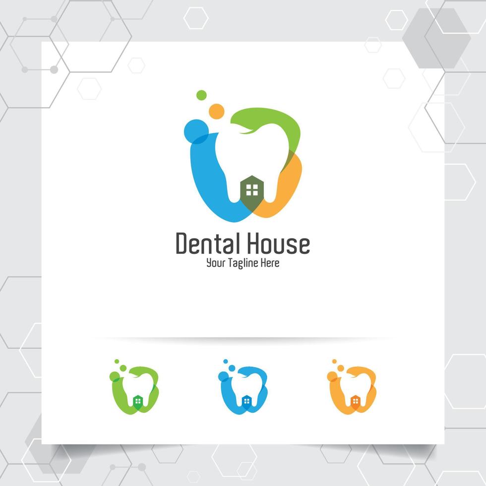 Dental Logo Zahnarzt Vektordesign mit Konzept des Haus- und Zahnsymbols. Zahnpflege für Krankenhaus, Arzt, Klinik und Gesundheit. vektor