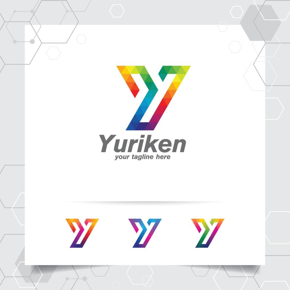 digitaler Logo-Buchstabe y-Designvektor mit modernem buntem Pixelsymbol für Technologie, Software, Studio, App und Geschäft. vektor