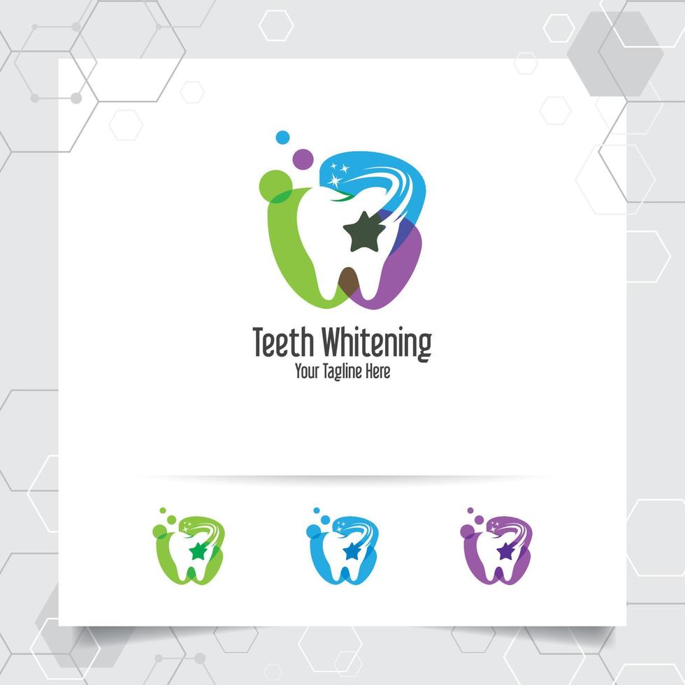 Dental Logo Zahnarzt Vektordesign mit Konzept des Sternsymbols und des Zahnsymbols. Zahnpflege für Krankenhaus, Arzt, Klinik und Gesundheit. vektor