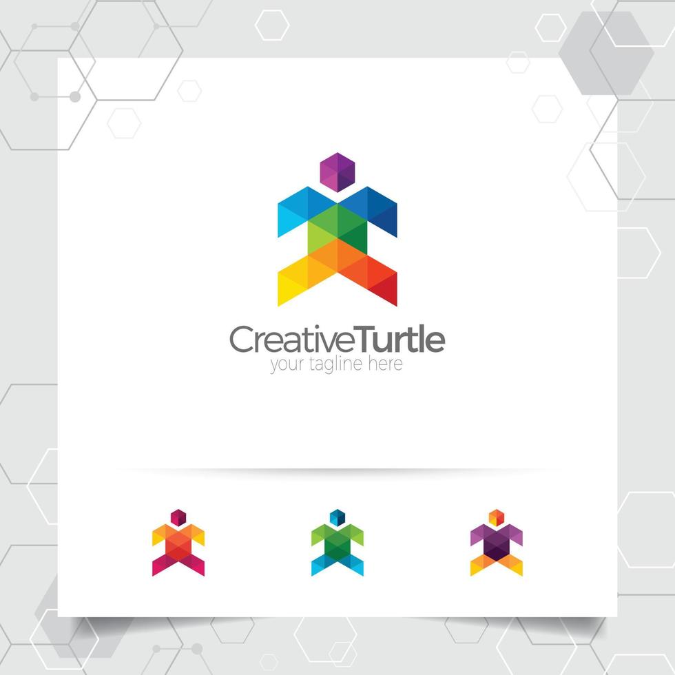 Schildkrötenvektordesignillustration mit buntem Dreieck- und Pixelkonzept. Turtle-Logo-Vektor für App, Business und Studio. vektor