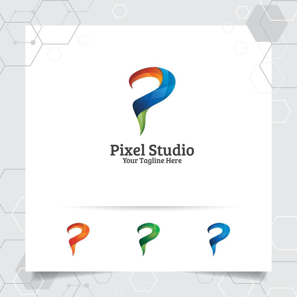 Digitaler Logo-Buchstabe-P-Designvektor mit modernen bunten Pixeln für Technologie, Software, Studio, App und Geschäft. vektor
