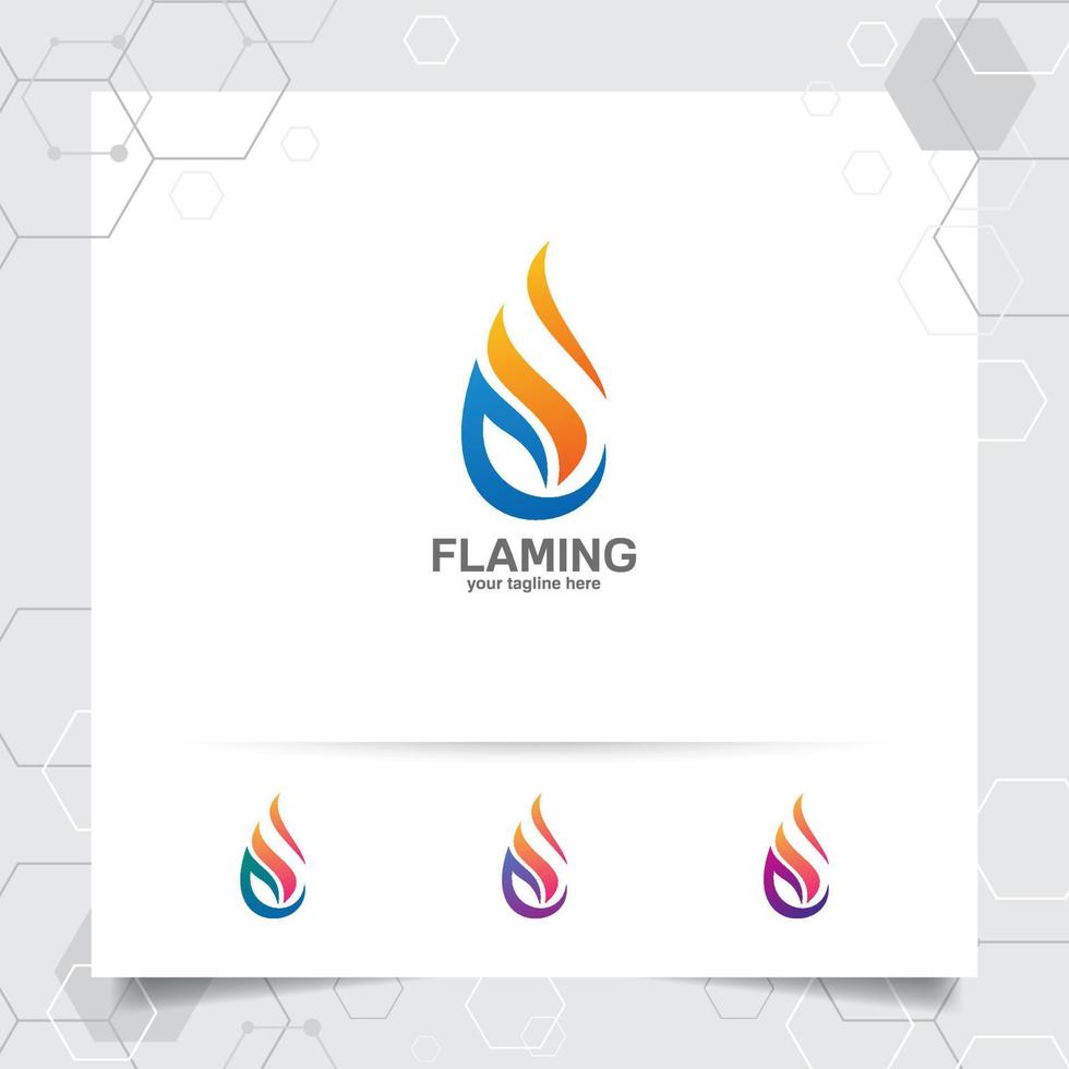 Feuer-Logo-Design-Vektor mit dem Konzept des lodernden Feuers. Öl-Gas-Logo für den Bergbau und die Kraftstoffverarbeitung. vektor