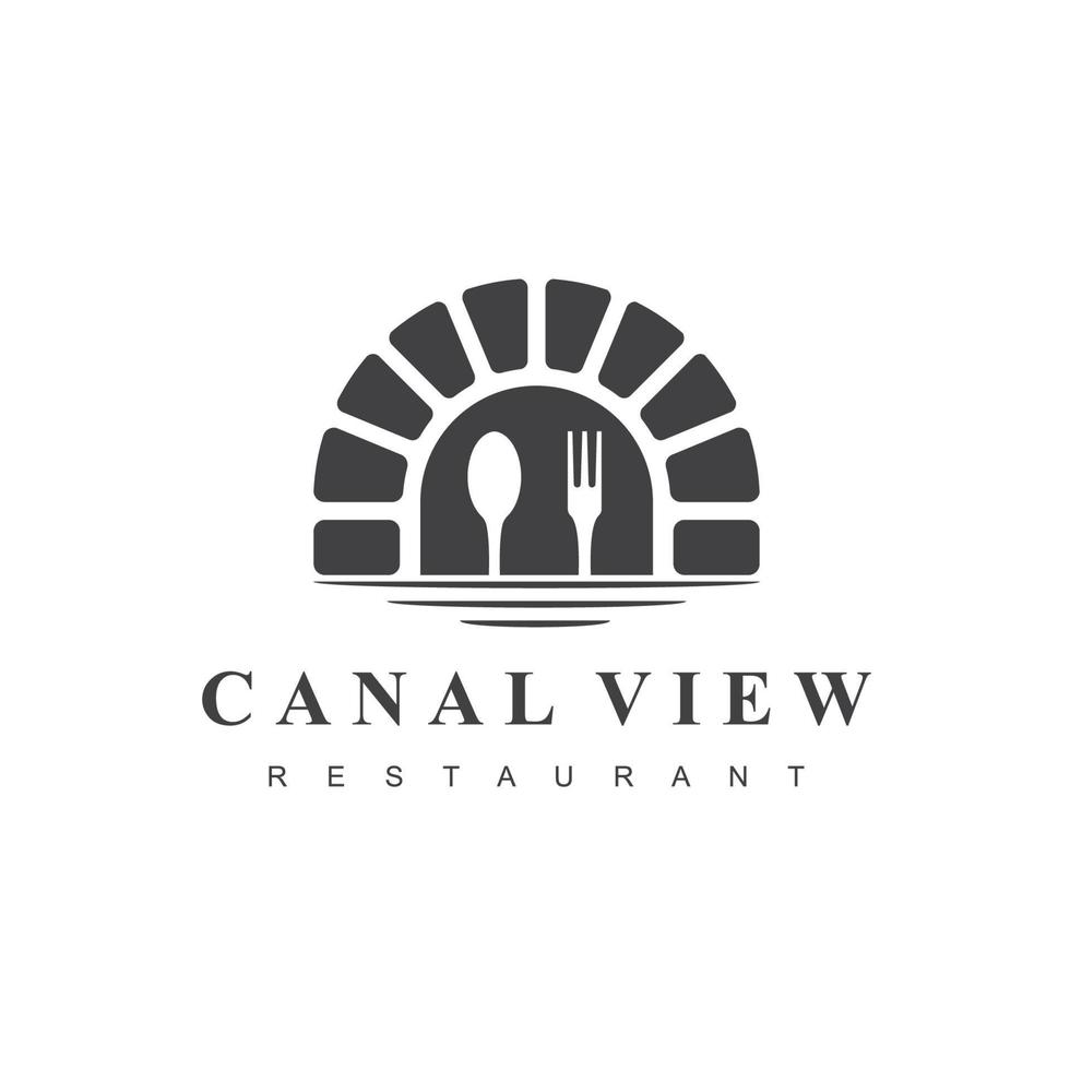 kanalutsikt restaurang med sked och gaffel symbol vektor