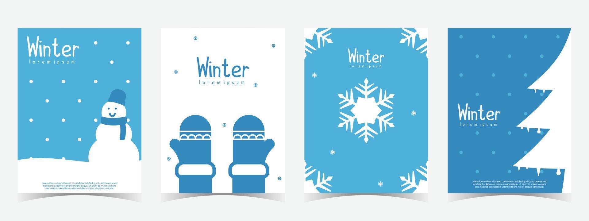 Winterschnee blau weißer Satz von 4 einfachen Hintergrund-Vektor-Illustration flachen Stil. geeignet für Poster, Cover, Broschüre, Banner oder Flyer vektor