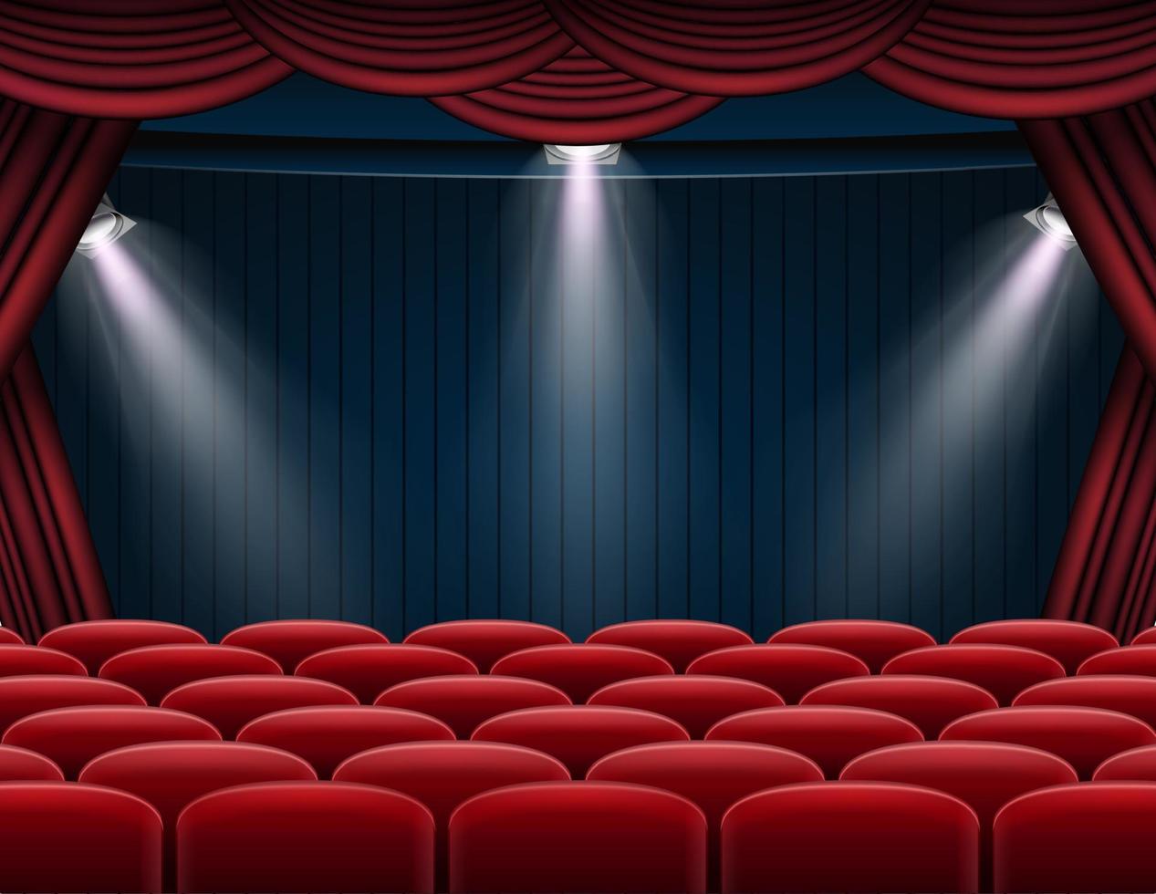 Premium rote Vorhänge Bühnen-, Theater- oder Opernhintergrund mit Scheinwerfer vektor