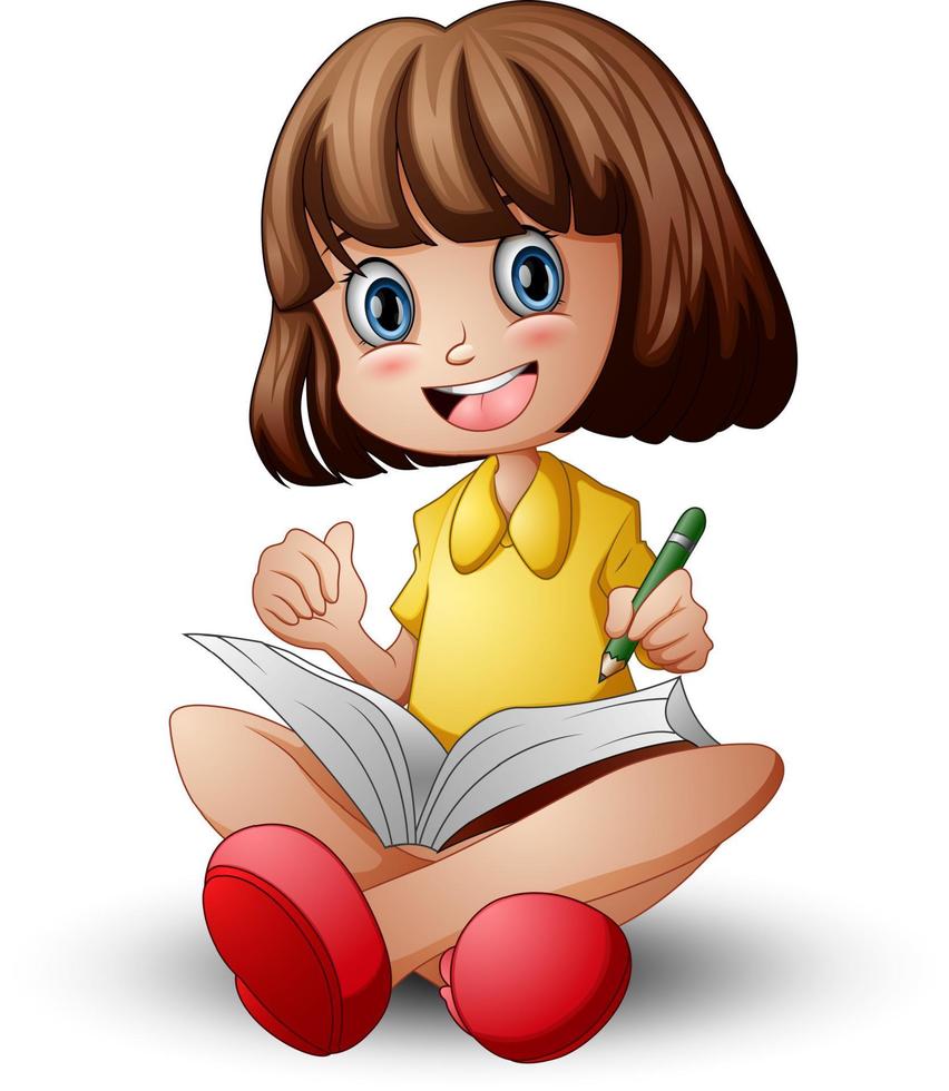 kleines Mädchen sitzt mit einem Buch in der Hand vektor