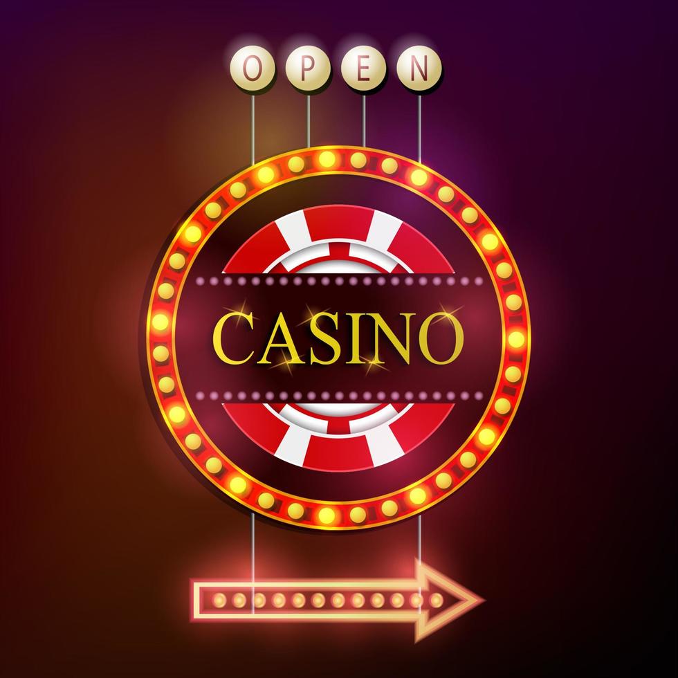 casino skylt retrostil med ljus ram vektor