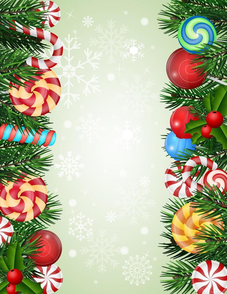 Weihnachtshintergrund mit Süßigkeiten und Dekorationen vektor