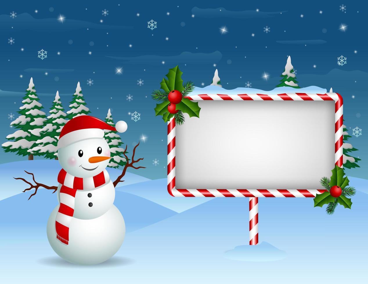 Weihnachtshintergrund mit Schneemann und leerem Zeichen vektor