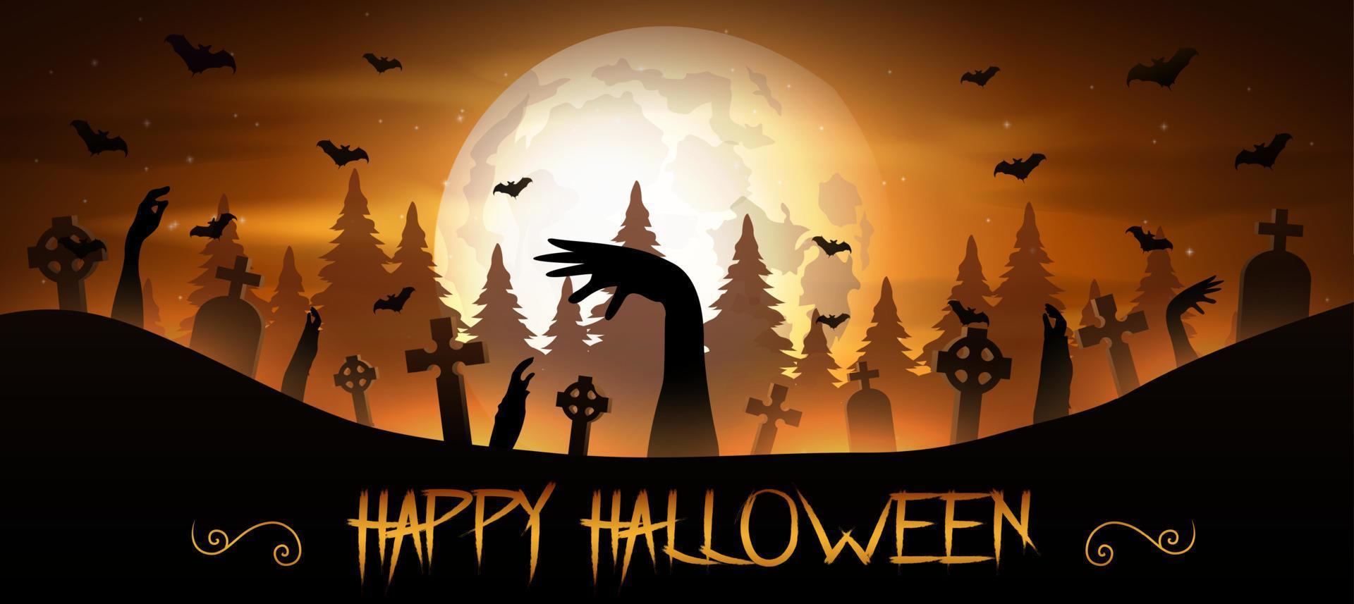 Halloween-Hintergrund mit Zombiehand und dem Mond vektor