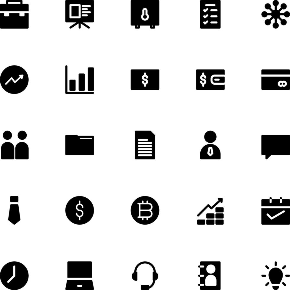 Geschäfts- und Managementsymbole im soliden Stil für alle Zwecke, perfekt für die Präsentation von mobilen Apps auf Websites vektor