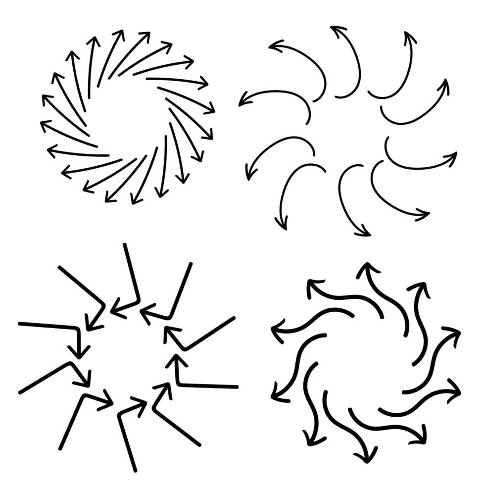 isolierte Vektor handgezeichnete Pfeile multidirektional auf weißem Hintergrund.