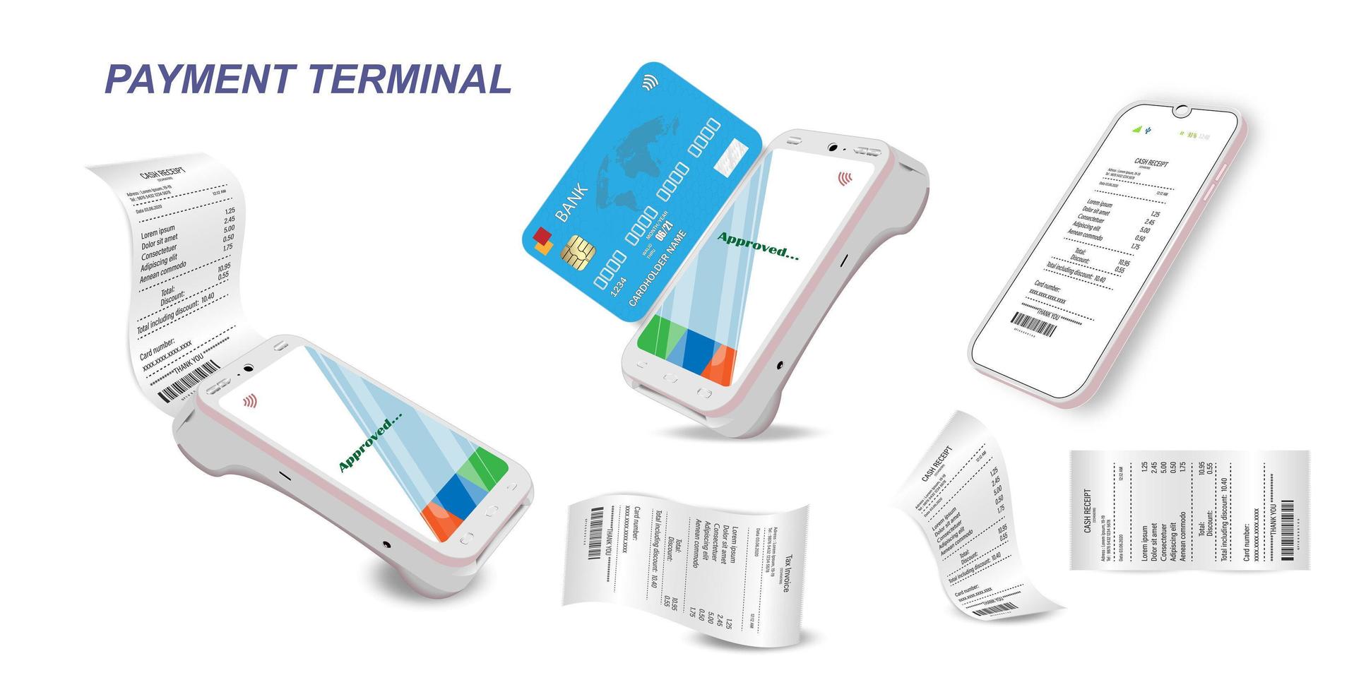 vektor betalningsmaskin och kreditkort. pos terminal bekräftar betalningen med betalkort, faktura. vektor illustration i platt design. nfc betalningskoncept. isometrisk nfc betalningskoncept