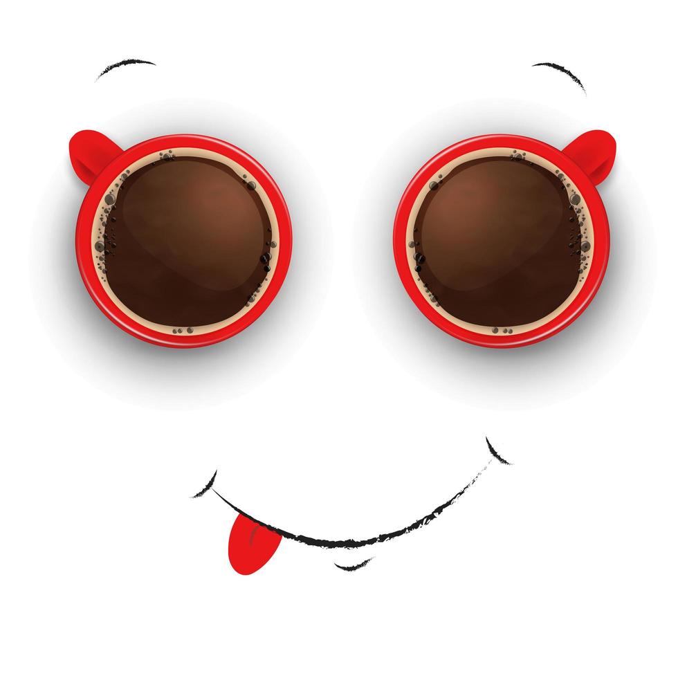Kaffeetasse mit Schaum in Form eines Smileys. gute Laune und Lebendigkeit für einen aktiven Tag. vektor