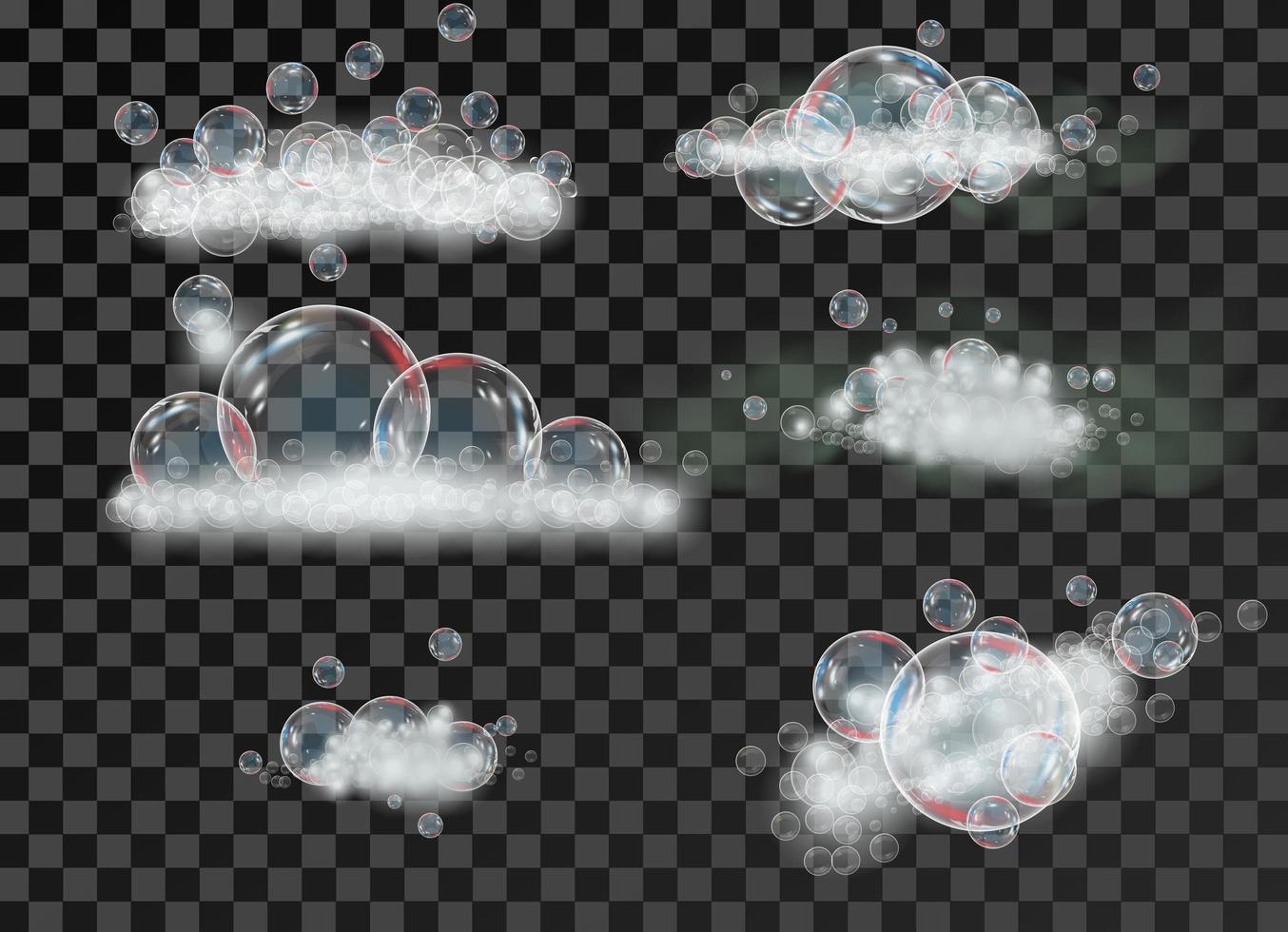 Schaum in Seifenblasen auf einem isolierten Mesh-Hintergrund. funkelnde Shampoo- und Badeschaum-Vektorillustration. vektor