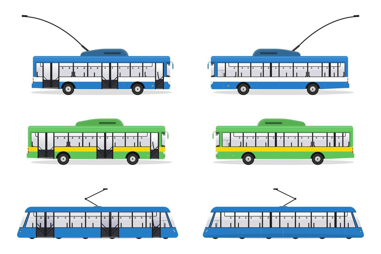 Reihe von öffentlichen Verkehrsmitteln mit Straßenbahn, Bus, Oberleitungsbus isolierte Vektorillustration vektor