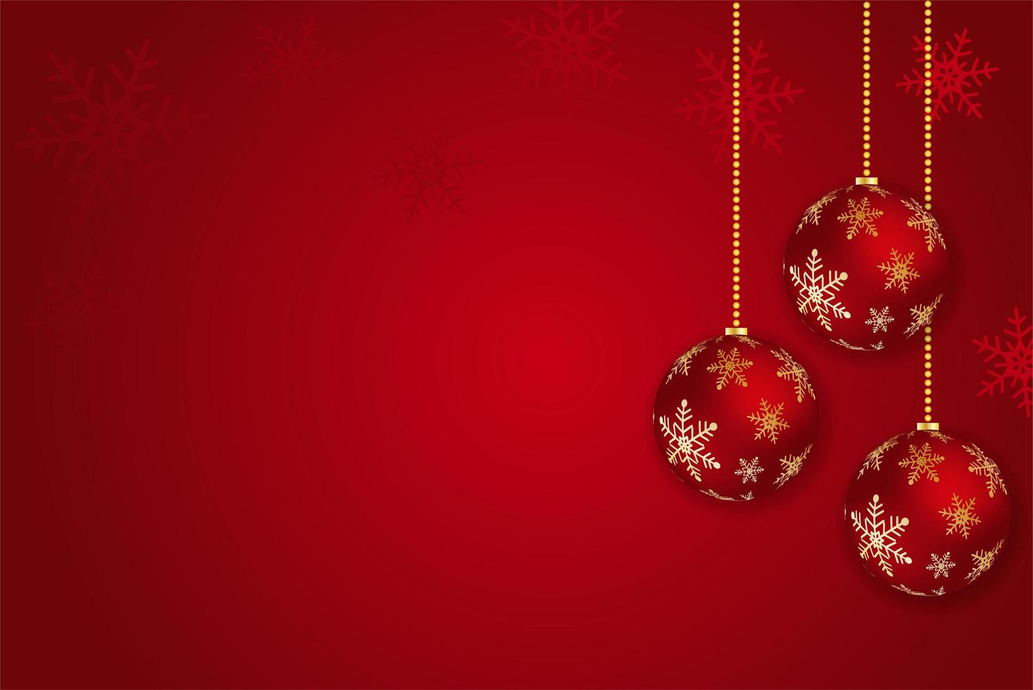Weihnachtshintergrund mit glänzender goldener Schneeflocke, Stern und Ball. frohe weihnachten kartenillustration auf rotem hintergrund. vektor