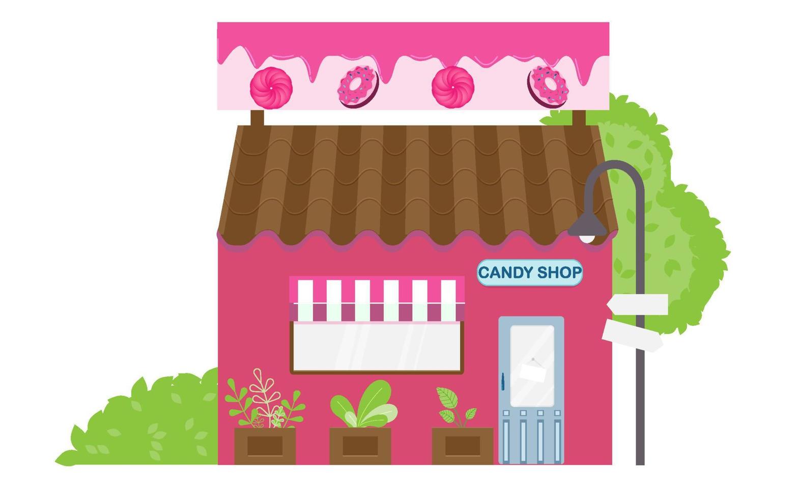 Süßigkeitenladen. großes rosa Gebäude. Vektor-Illustration vektor