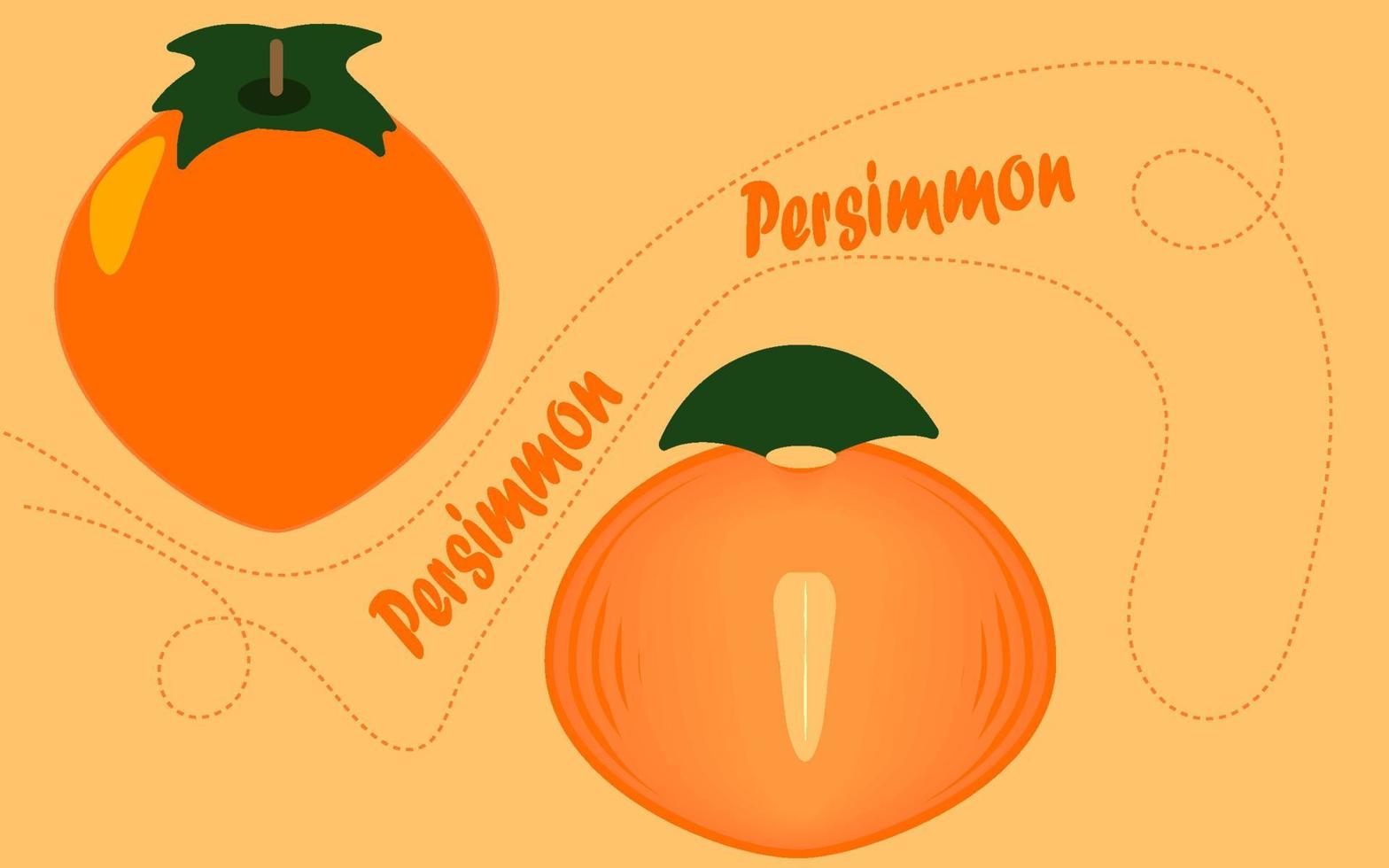 persimon hel och halv. orange frukt. platt. vektor illustration