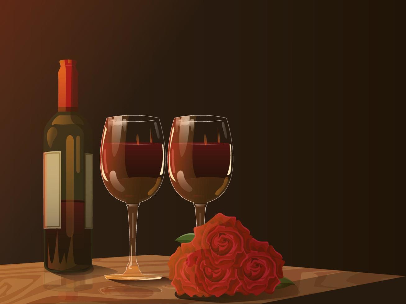 Gläser mit Wein und Rosen vektor