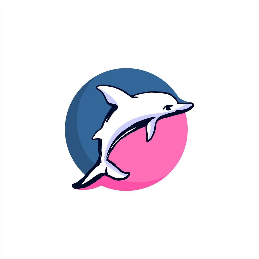 modern delfin siluett i färgglad platt rund ram vektor
