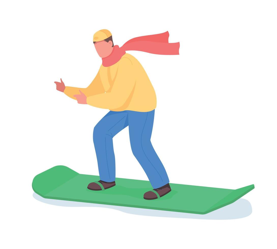 Mann auf Snowboard halbflacher Farbvektorcharakter vektor