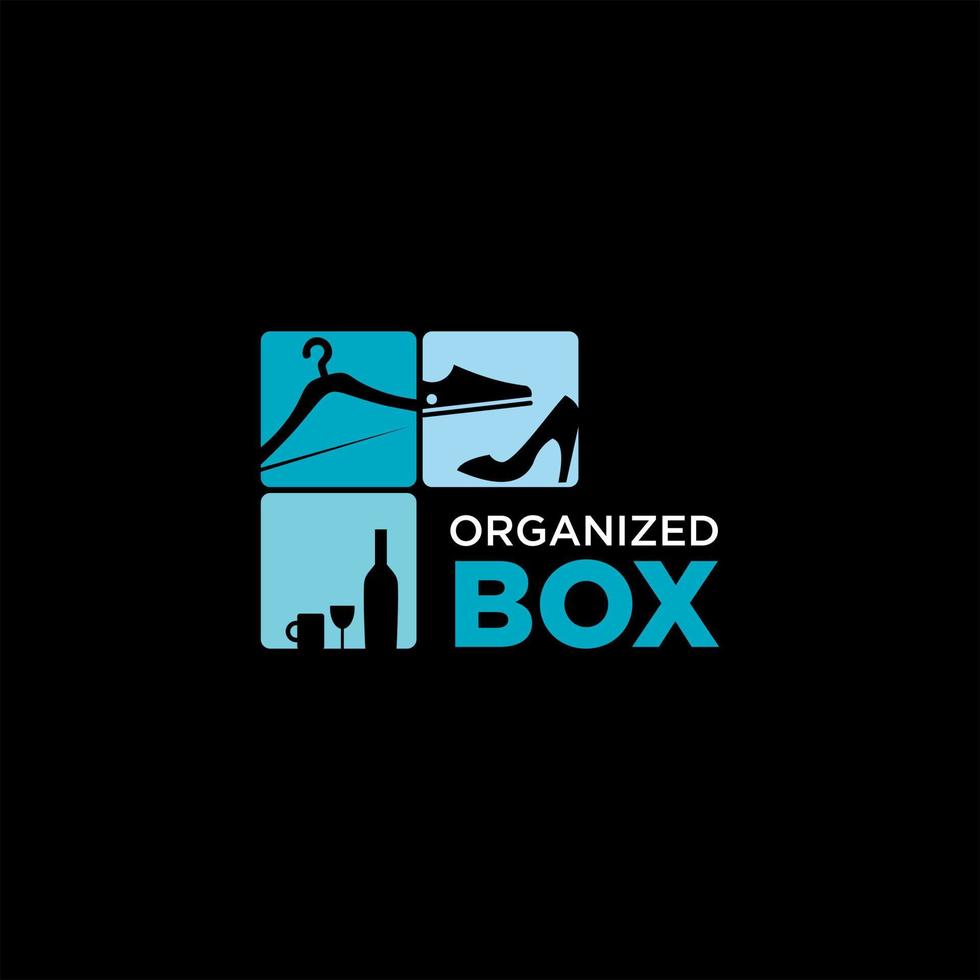 organiserad boxlogotyp för inredningshusvård vektor