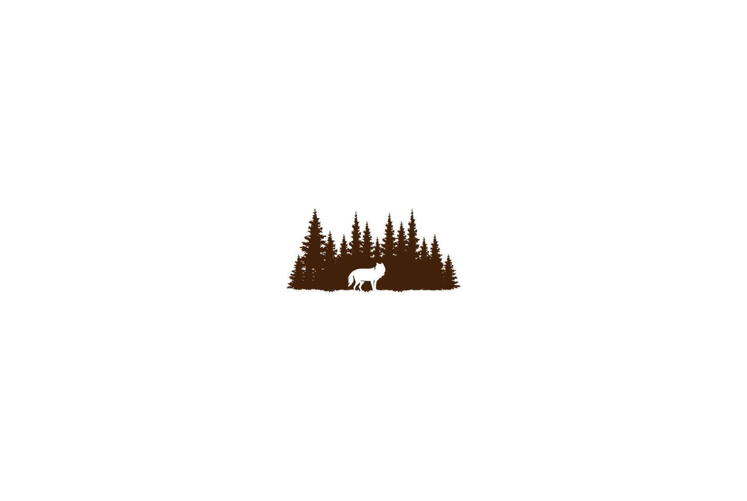 Kiefernzeder Nadelbaum Nadelbaum immergrüne Tanne Lärche Zypresse Hemlocktanne Wald mit Wolfshund Schakal für Camp Outdoor Abenteuer Logo Design Vektor
