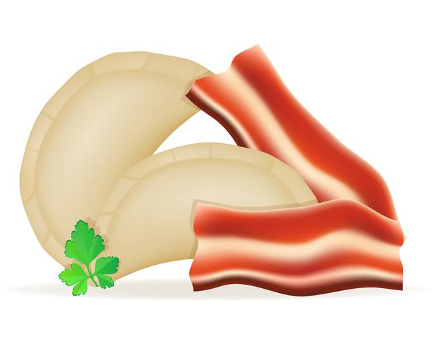 dumplings vareniki av deg med en fyllning och gröna vektor illustration
