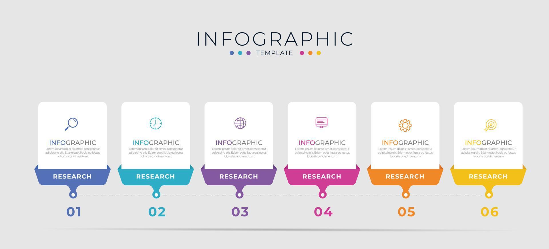 business infographic element med 6 alternativ, steg, nummer vektor malldesign